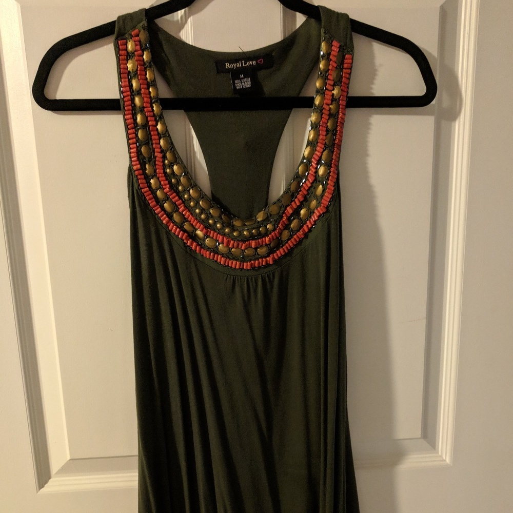 Tunic top with wood and metal beading